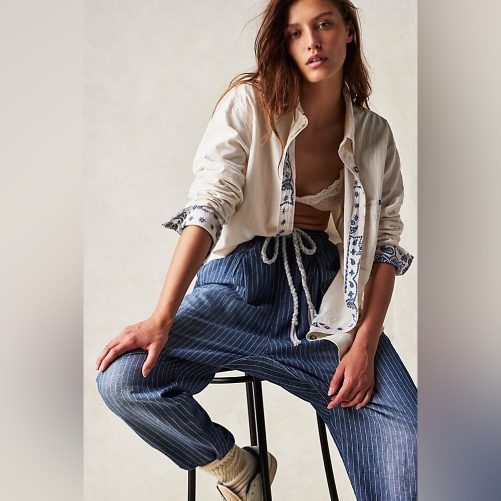 Free People White and Blue Button Down Shirt - Picture 6 of 12